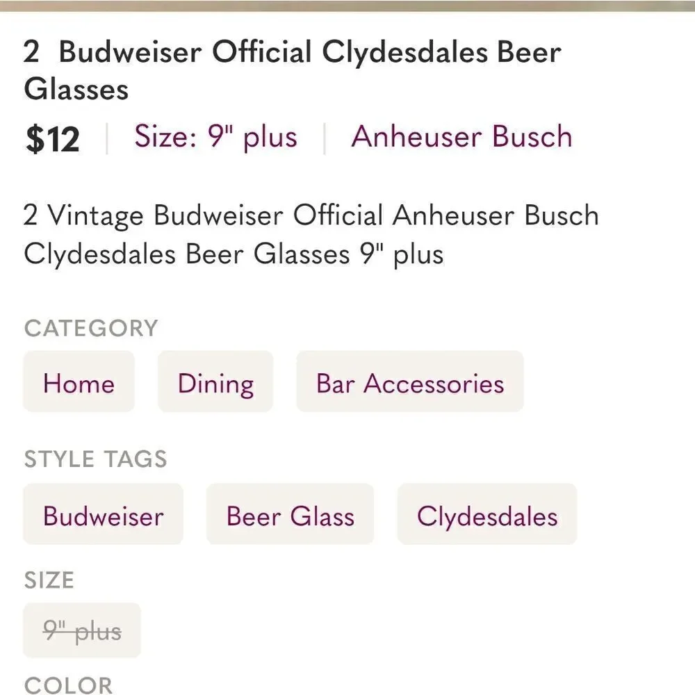 Set of 2 Official Budweiser Clydesdale Beer Glasses